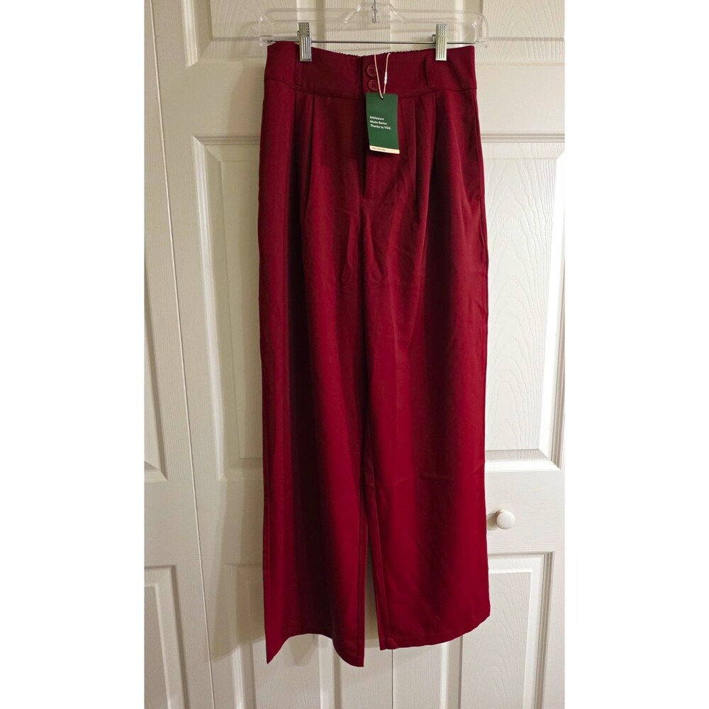 Halara Women’s Burgundy Solid Pleated Wide-Leg Dress Pants Regular XS